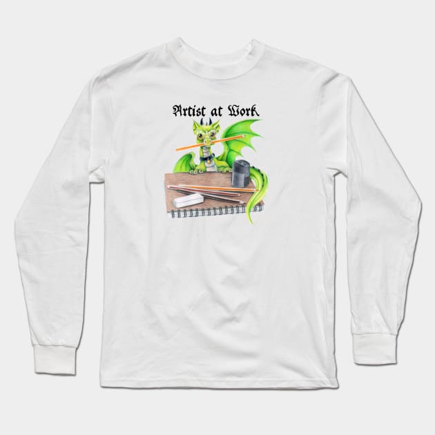 Artist At Work - Cute Green Dragon Artist at Work Long Sleeve T-Shirt by Sandra Staple